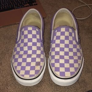 Purple checkered slip on Vans